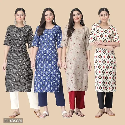 Trendy Crepe Multicoloured Printed Kurta For Women- Combo Of 4