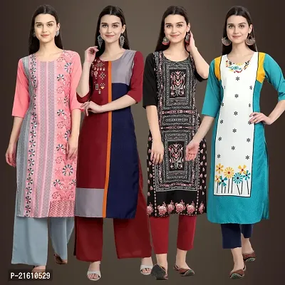 Elegant Crepe Printed Straight 3/4 Sleeves Kurta For Women- Pack Of 4-thumb0