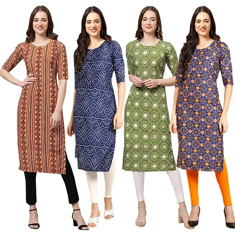 Trendy Combo Of 4 Crepe Straight Kurti