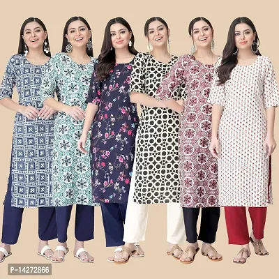 Straight Multicoloured  Crepe Kurta Combo Set Of 6