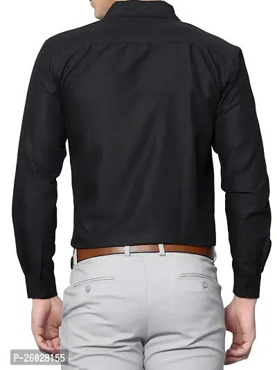 Men Stylish Black Cotton Solid Long Sleeve Semi Formal Shirt-thumb5