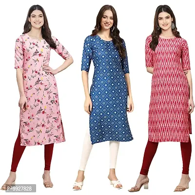 Women Crepe Digital Printed Straight Kurti  Pack of 3