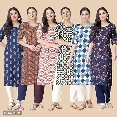 Straight Multicoloured  Crepe Kurta Combo Set Of 6