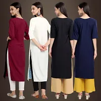 Elegant Crepe Printed Straight 3/4 Sleeves Kurta For Women- Pack Of 4-thumb1