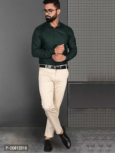 Reliable Green Cotton Solid Long Sleeve Formal Shirt For Men