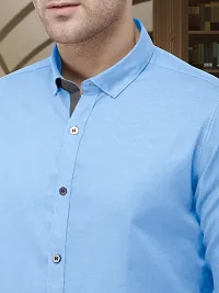 Men Stylish Blue Cotton Solid Long Sleeve Semi Formal Shirt-thumb3