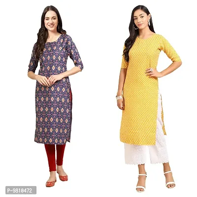 Fashionable Straight Multicoloured Printed Crepe Kurta For Women Combo Pack Of 2-thumb0