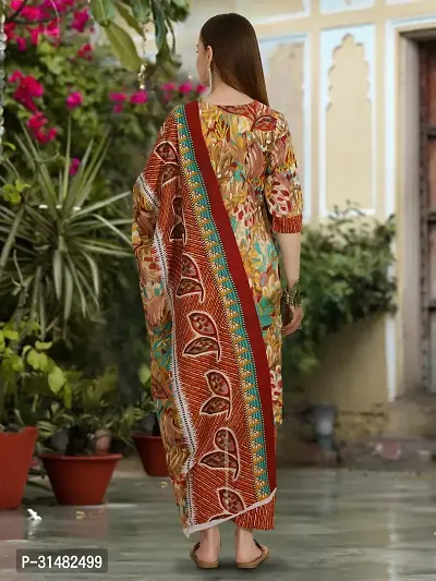 Stylish Multicoloured Cotton Blend Printed Kurta, Bottom and Dupatta Set For Women-thumb4