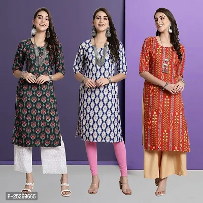 Stylish Fancy Designer Crepe Printed Kurta For Women Combo Of 3