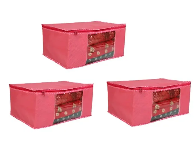 Functional Packs Of 3 Transparent Window Non Woven Saree Storage Organizers