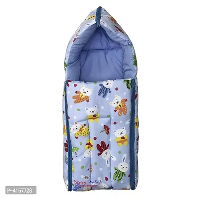 New Born Baby Cotton Fabric Baby Hooded Blanket Cum Wrapping Sleeping Bag-thumb0