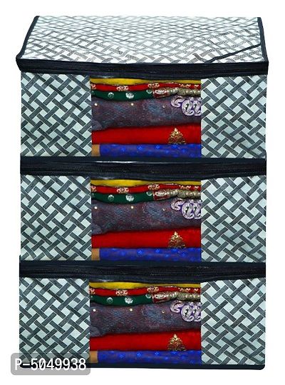 Trendy non woven saree cover storage bags for zip combo  cloth organizer for wardrobe (Pack Of 3)-thumb0