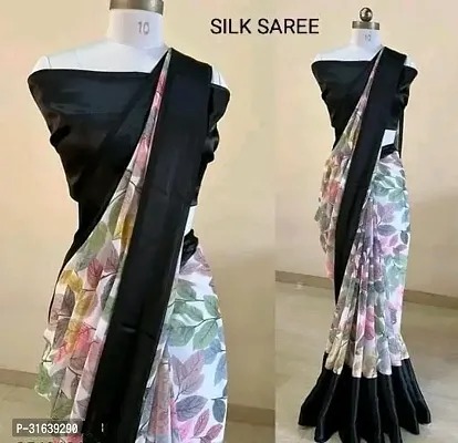 Beautiful Black Art Silk Printed Women Saree with Blouse piece