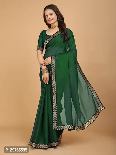 Stylish Georgette Green Embellished Lace Border Saree With Blouse Piece