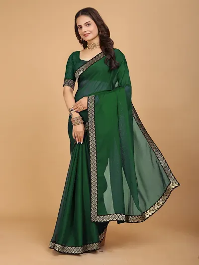 Stylish Georgette Embellished Lace Border Saree With Blouse Piece