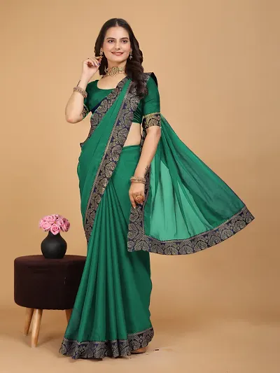 Stylish Georgette Embellished Lace Border Saree With Blouse Piece