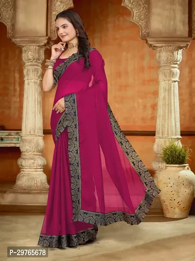 Stylish Georgette Magenta Embellished Lace Border Saree With Blouse Piece