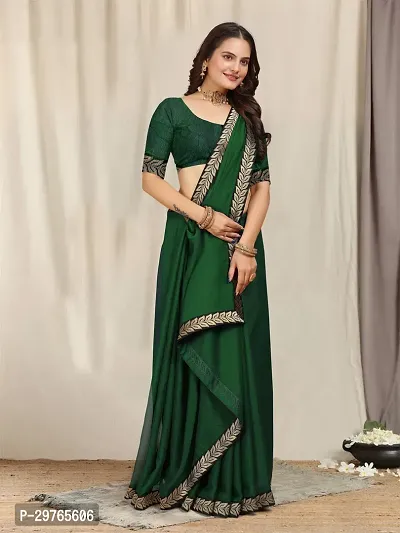 Stylish Georgette Green Embellished Lace Border Saree With Blouse Piece