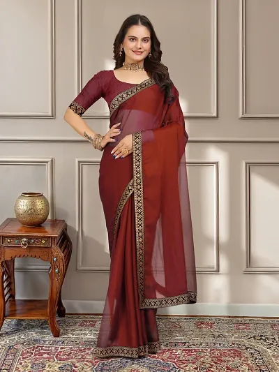 Stylish Georgette Embellished Lace Border Saree With Blouse Piece