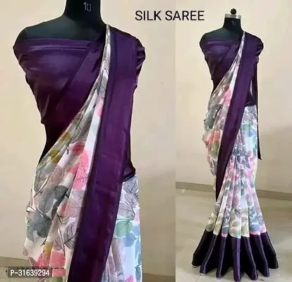 Beautiful Purple Art Silk Printed Women Saree with Blouse piece