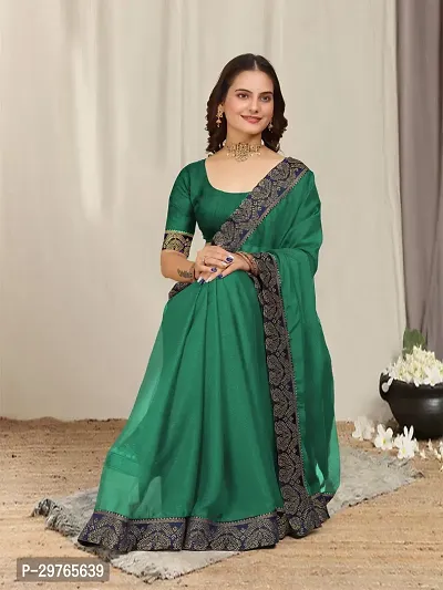 Stylish Georgette Green Embellished Lace Border Saree With Blouse Piece-thumb0