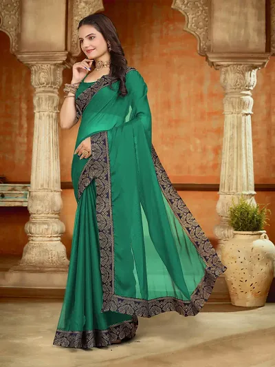 Stylish Georgette Embellished Lace Border Saree With Blouse Piece