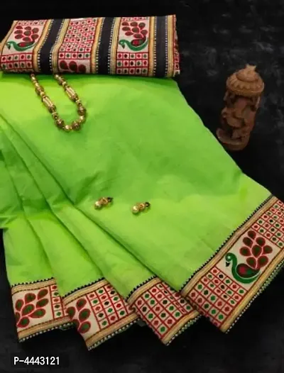 Stylish Green Chanderi Cotton Printed Saree with Blouse piece