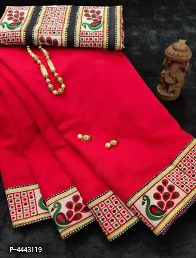 Stylish Red Chanderi Cotton Saree with Blouse piece For Women-thumb0