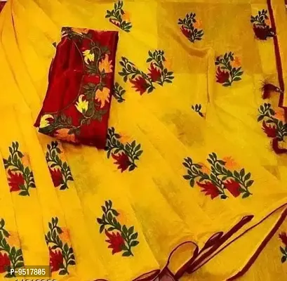 Chanderi Cotton Embroidered Saree with Blouse piece-thumb0