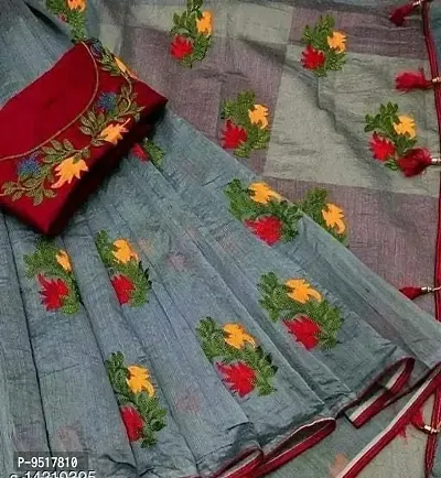 Chanderi Cotton Embroidered Saree with Blouse piece