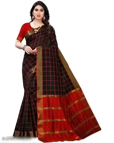 Durga Sarees Black Chex Chanderi Sari