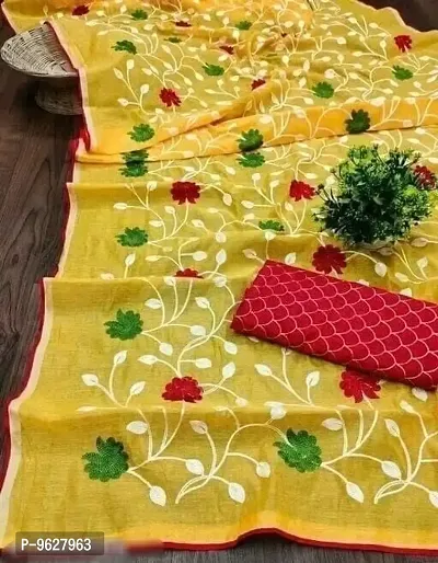 Chanderi Cotton Embroidered Saree with Blouse piece