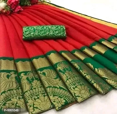 Lace Border Chanderi Cotton Saree with Blouse Piece-thumb0