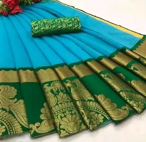 Lace Work Chanderi Cotton Sarees with Blouse Piece