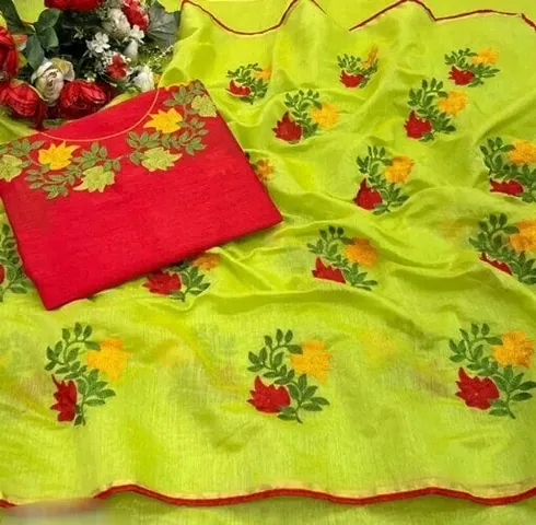 Chanderi Embroidered Saree with Blouse piece