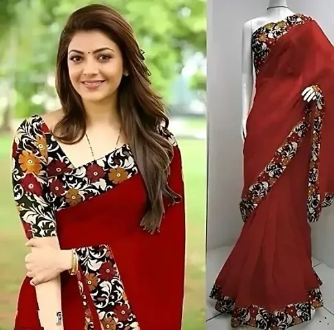 On Trend Cotton Blend Printed Sarees With Blouse Piece