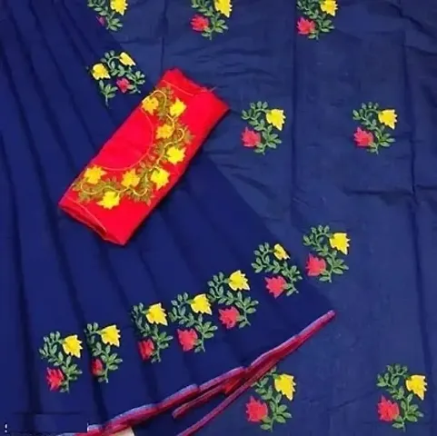 Chanderi Cotton Embroidered Daily Wear Sarees with Blosue Piece