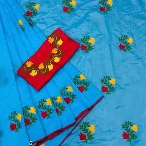 Cotton Embroidered Sarees With Blouse Piece