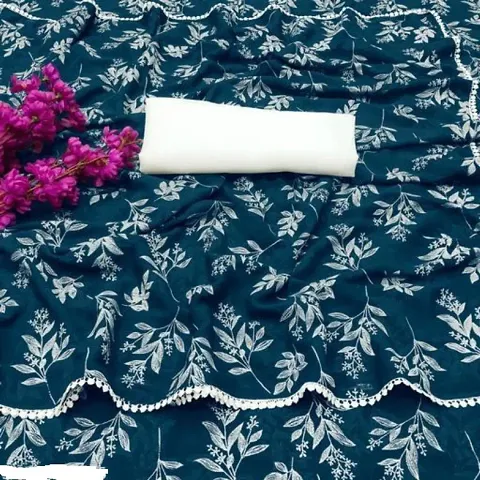 Chiffon Embellished Khadi Print Sarees With Blouse Piece