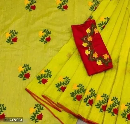 Chanderi Cotton Embroidered Saree with Blouse piece-thumb0