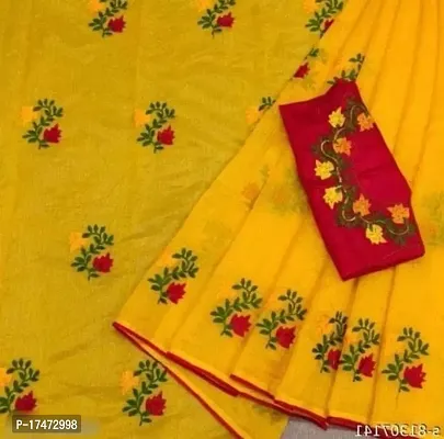 Chanderi Cotton Embroidered Saree with Blouse piece-thumb0