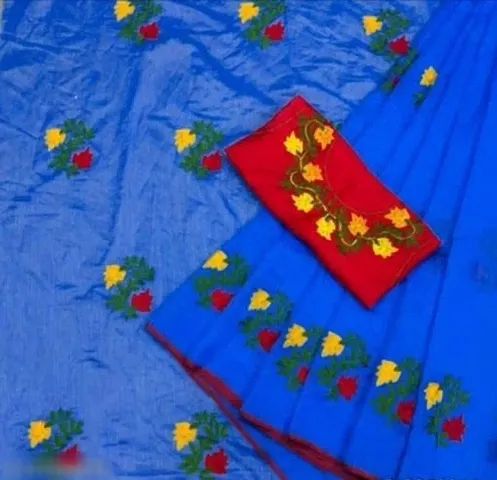 Chanderi Cotton Embroidered Sarees With Blouse Piece