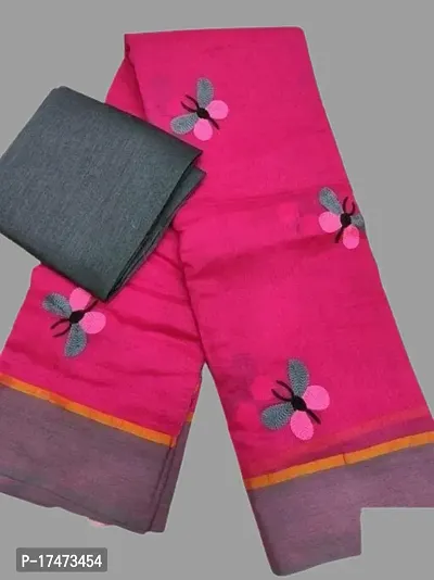 Chanderi Cotton Embroidered Saree with Blouse piece