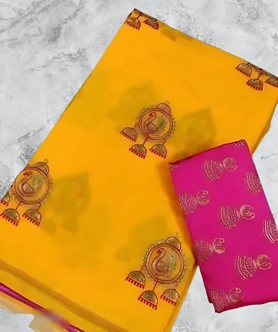 Classic Chanderi Cotton Embroidered Sarees with Blouse piece