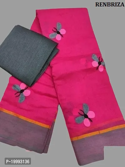 Stylish Pink Chanderi Cotton Saree with Blouse piece For Women