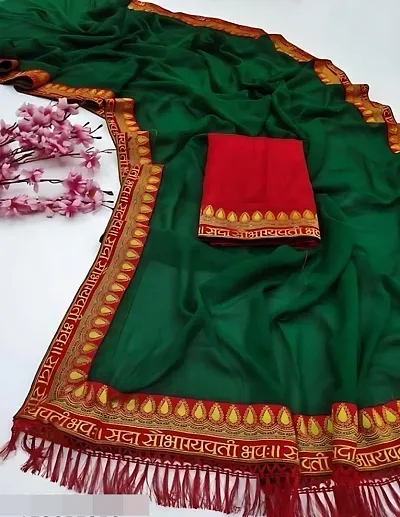Saubhagyawati Lace Border Thread Work Art Silk Sarees with Blouse Piece