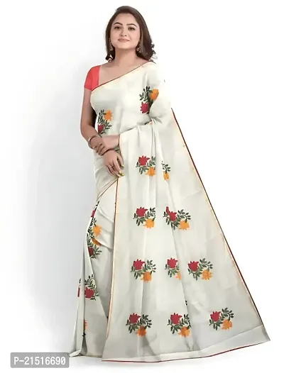 Chanderi Cotton Embroidered Saree with Blouse Piece