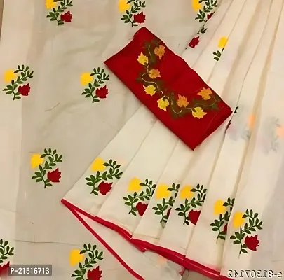 Chanderi Cotton Embroidered Saree with Blouse Piece