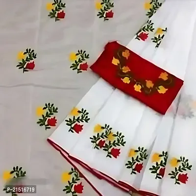 Chanderi Cotton Embroidered Saree with Blouse Piece