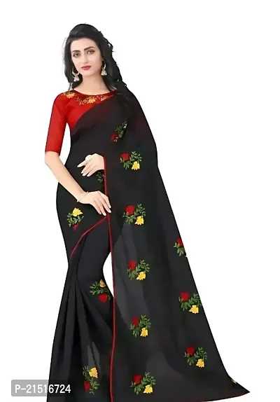 Chanderi Cotton Embroidered Saree with Blouse Piece-thumb0